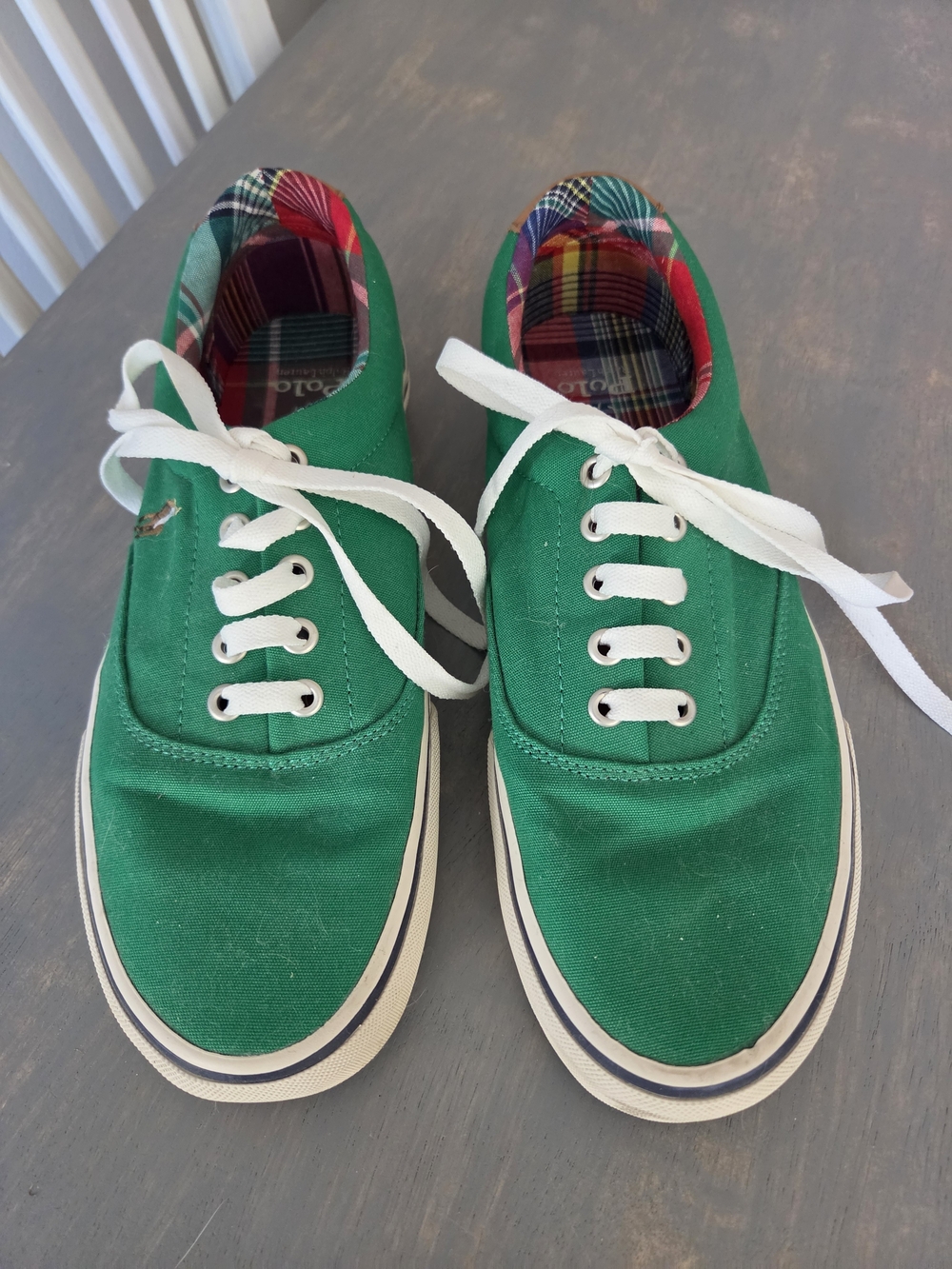 Polo Ralph Lauren Green Canvas Low-Top Sneakers with Plaid Interior